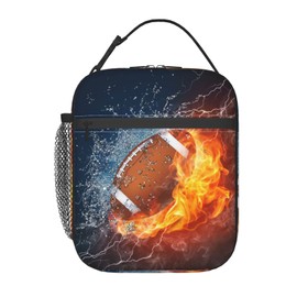 Echoserein American Football Ball Fire Lunch Bag Cool Insulated Lunch Box Reusable Lunchbox Waterproof Portable Lunch Tote For Men Boys