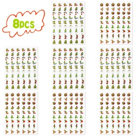 YINGENIVA 8pcs Furry Green Nail Stickers, Furry Green Christmas Theme 3D Nail Stickers, Furry Green Self-Adhesive Nail Decals, Furry Green DIY Nail Art Decor, Manicure Tips Decor for Girls