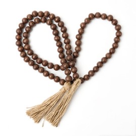 OMISHE 59in Wood Bead Garland with Tassels, Decorative Beads Decor, Farmhouse Wooden Beads Garland for Wall Hanging Home Festival Decor, Dark Brown