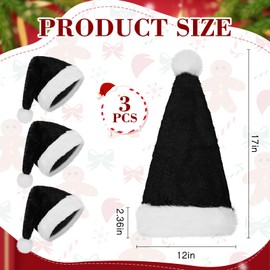 Geyoga 3 Pcs Christmas Santa Hat Unisex Santa Claus Hat Velvet Hat Extra Thicken Xmas Hat for Adults New Year (Black)