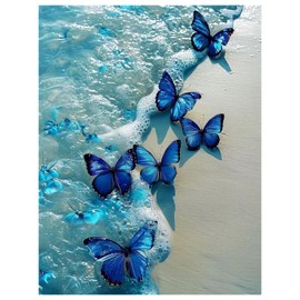 Blue Beach Diamond Art Kits for Adults-5D Diamond Painting Kits Art for Adults, Diamond Painting,Diamond Art Blue Butterfly,Gem Art Kits for Home Wall Decor (12x16inch)