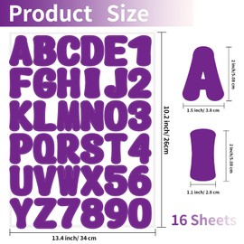 Starboling Letter Stickers,2 inch 16 Sheets Purple Alphabet Sticker,Self Adhesive Vinyl Letter Stickers Mailbox Numbers,Self Adhesive Letters Stickers for Bulletin Boards Classroom Home Decor