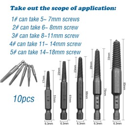 WORUIB 10pcs 1/4" Hex Shank Easy Out Bolt Extractor Damaged Screw Remover Set, 1#, 2#, 3#, 4#, 5# Sizes, Dual Head Design, High Speed Steel, Screw Extractor Set