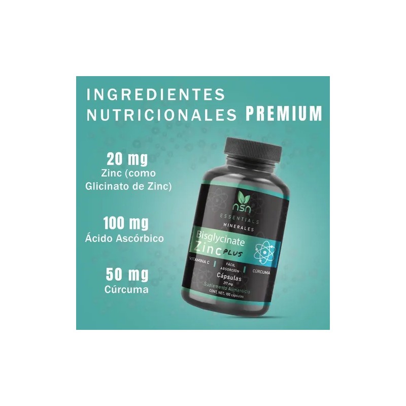 Glicinato De Zinc Mejor Efecto Cúrcuma Y Vit C 100