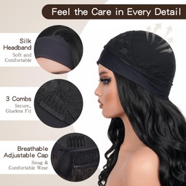 Kinky Curly Headband Wig Synthetic Half Wig for Black Women, Wear and Go Glueless Wig Heat-Resistant Long Synthetic Wig Natural Looking Beginner Friendly for Daily Wear (black-1, 26 Inch)