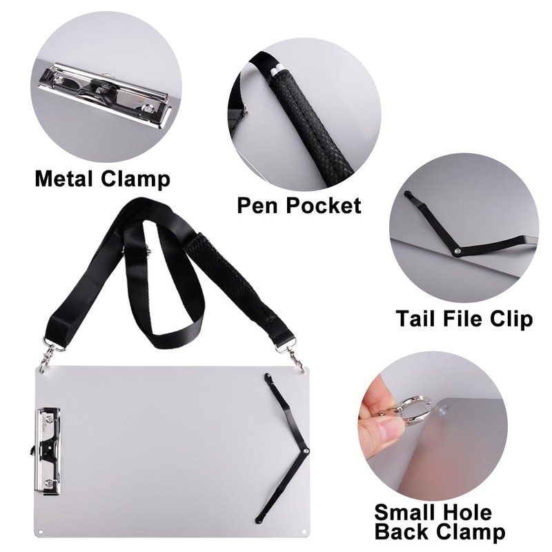 Aupawdy Clipboard A4, Aluminium Clipboard with 160 cm Adjustable Shoulder