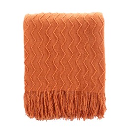 BATTILO HOME Lightweight Throw Blanket Textured Solid Soft Sofa Couch Cover Decorative Knitted Blanket, 50"x60", Orange