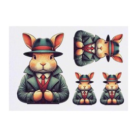 4 x 'Secret Service Rabbit' Temporary Tattoos - Water Resistant, Skin-Safe, Non-Toxic Transfers, Mixed Sizes (TO00077656)