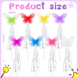Civaner 16 Pieces Butterfly Princess Wands Fairy Wand Colorful Butterfly Wand Fairies Party Supplies Favors Wands for Dress up Costume Birthday Tea Party Favor, 8 Colors