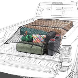 Truck Bed Net, Highly Elastic Cargo Net for Pickup Truck Bed, Stretchable Mesh Organizer for Pickup Trunk Bed, Suitable for Daily Light Loads of Trucks, 4'x4’ Stretches to 7‘x 7’
