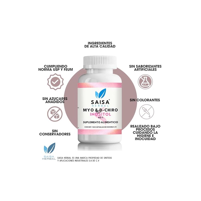 Myo Chiro Inositol 120 Cápsulas 500 Saisa Herbal