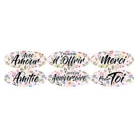 Affichesstore 30318 - 120 Stück Sticker Set, 20 Blatt, 6 Stück, L57 H22 mm, ovale Aufkleber, Liebesbotschaft auf floralem Hintergrund