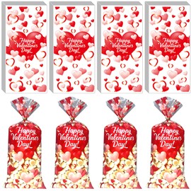Macute Valentines Cellophane Treat Bags Party Favors Heart Cellophane Bags (Red C)