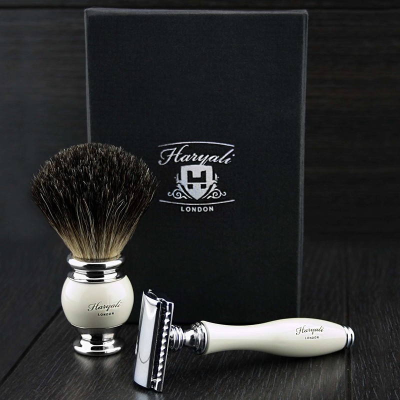 Vintage Replacement Bare Blade Safety Razor Badger Shaving Brush Gift