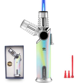 DOUBFIVSY Butane Torch Lighter, 60° Rotatable Refillable Kitchen Cooking Torch Windproof Adjustable Flame Lighter with Fire Lock for Baking Creme Brulee BBQ, Butane is Not Included (Colorful)