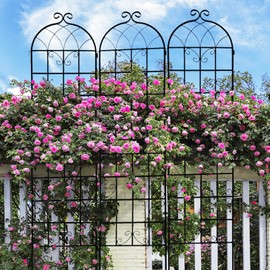 Fulocseny 4 Pack of Black Metal Garden Trellis, Garden Fence Rustproof Trellis for Climbing Plants Support Roses Flower Outdoor Lawn 86.7''H