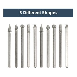 HARDELL Carving Bits for Rotary Tool, 10Pcs 1/8" Shank 5 Different Types Carving Bits Set Compatible for Metal Aluminum Wood Stone Steel Plastic Material, deal for Woodworking Jewelry DIY