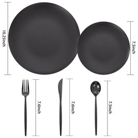 EI 150pcs Black Plastic Plates Frosted Plastic Plate,Premium Heavy Duty Black Plastic Plates,Black Disposable Plates with Black Plastic Silverware,10.25" Dinner Plates and 7.5" Dessert Plate