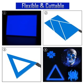 Flexible Led Panel, A6 Electroluminescent El Light - 3Modes Stay on/Slow Flash/Fast Strobe, 14.8 * 10.5cm Blue