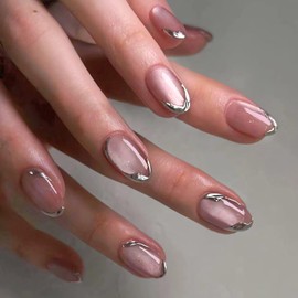 COLORBIRD Short Nail Tips, 24 Pieces, Pink, Magnetic Nails, False Nails, Short, Cute, Round (W1522)