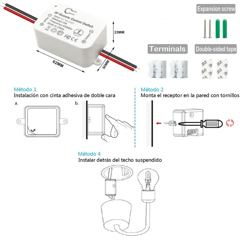 Interruptor de luz inalámbrico con transmisor RF de seguridad y