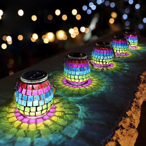 Cooo 2 Pack Mosaic Solar Lantern Outdoor Waterproof IP68 Hanging