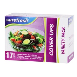 Surefresh Bowl Cover-Ups - 17 Pack Elastic Disposable Covers(4 Small, 7 Medium & 6 Large) - Stretchable Food Storage Solutions for Bowls - Fresh Keeping Bags for Kitchen Wrap and Seal, Transparent