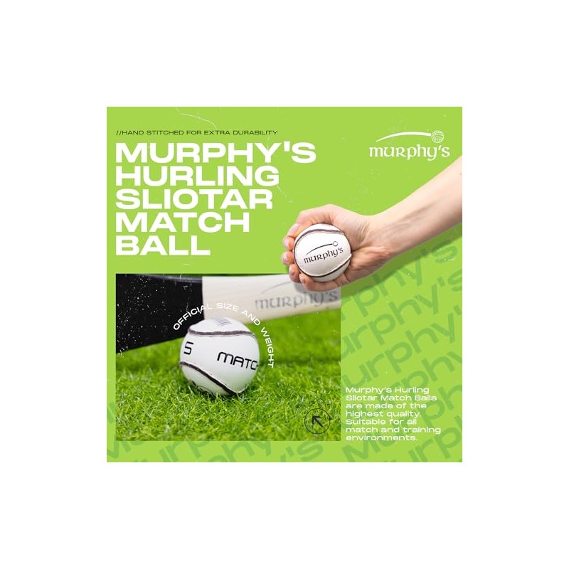 Murphy's Hurling Sliotar Match Ball,White, 5