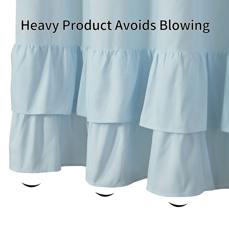 YOSTEV Light Blue Ruffle Shower Curtain Farmhouse Fabric Cloth Shower