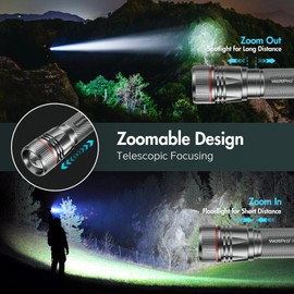 WdtPro Rechargeable Flashlights High Lumens, 1 Pack 10H Long Lasting Super Bright EDC Flashlights, LED Mini Tactical Flash Lights for Camping Emergency, Drop & Water Resistant Grey(Battery Included)