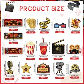 80 Pcs Christmas Movie Night Party Decorations Wooden Hanging Movie Theme Ornament Theater Movie Party Decorations Movie Theme Party Supplies for Xmas Tree Movie Night Party Supplies