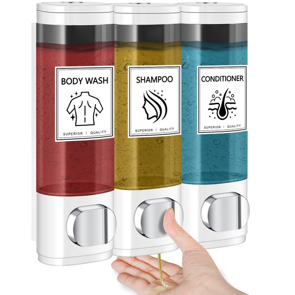 Volufia Shower Dispenser 3 Chamber No Drill, Shampoo Dispenser for