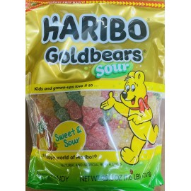 Haribo Gummy Bears Fruit Chewy Gummi SOUR ~ Goldbears ~ 25.6 oz Resealable Bag