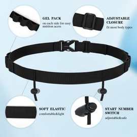 WHIPPY Triathlon Start Number Band 6 Gel Holders Running Belt Triathlon Race Belt Adjustable Running Race Number Belts for Jogging Marathon Cycling, Black 37.40"