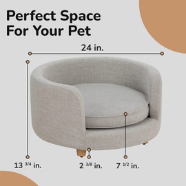 dCee Round Dog Sofa - Cat Couch Holds up to 50 Lbs, 24 in. Soft Velvety Pet Couch for Comfort Sleep, Joint Support, Light Grey