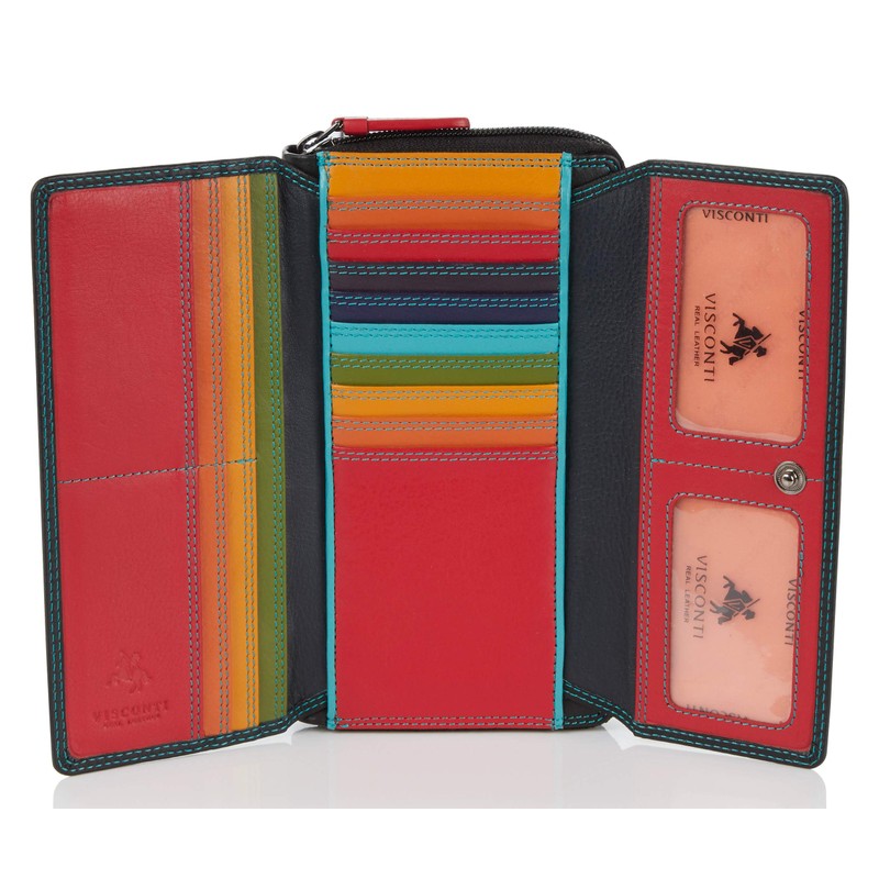 VISCONTI Leather Women's Purse Rainbow Multicoloured XL Purse (RB78), Black
