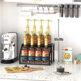 Coffee Syrup Rack Organizer, Syrup Bottle Holder Stand for Coffee Bar, 2-Tier 8 Bottles Storage Shelves for Syrup, Wine, Dressing for Kitchen Countertop, Greige