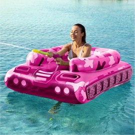 Tank Pool Floats Kids Adults - Jasonwell Inflatable Pool Floaties Swimming Pool Tank with Water Cannon Gun Swim Floaty Rafts Lake Beach Party Pool Toys for Boys Girls Toddlers Kids Adults (Rose, L)