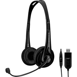 MONACOR BH-010USB Professional Stereo Headphones with Electret Microphone - Black