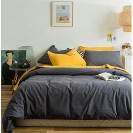 SUSYBAO Dark Grey Duvet Cover King 100% Washed Cotton Deep Gray Duvet Cover 3 Pieces Set 1 Charcoal Grey Vintage Duvet Cover with Zipper Ties 2 Pillowcases Retro Dark Gray Bedding Set Soft