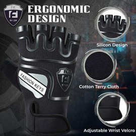 FK by ZM Workout gloves GYM Weight Lifting Gloves for Men & Women, Anti-Slip Palm Protection for Rowing, Exercise, Bodybuilding, Powerlifting and Training Gloves (Black, M)