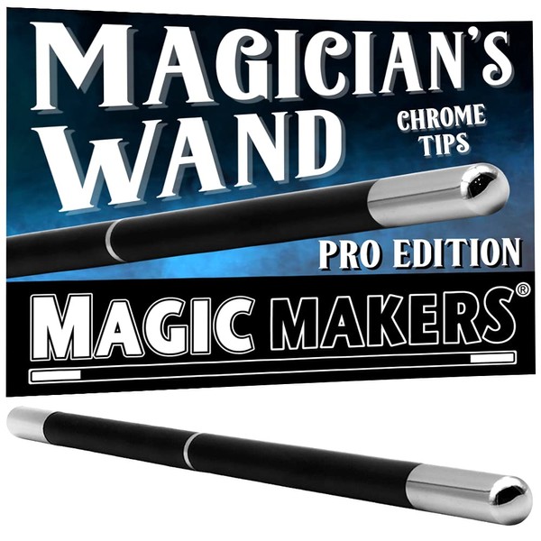 Magic Wand Pro Model Black and Chrome Tips Real Wood - Magician's Choice