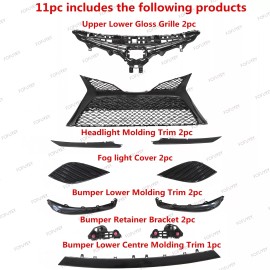 FOFUYEY 11PC For Camry SE 2018-2020 Front Gloss Black Grille Bumper Headlight Lower trim