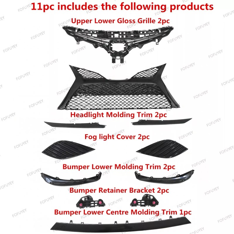 FOFUYEY 11PC For Camry SE 2018-2020 Front Gloss Black Grille
