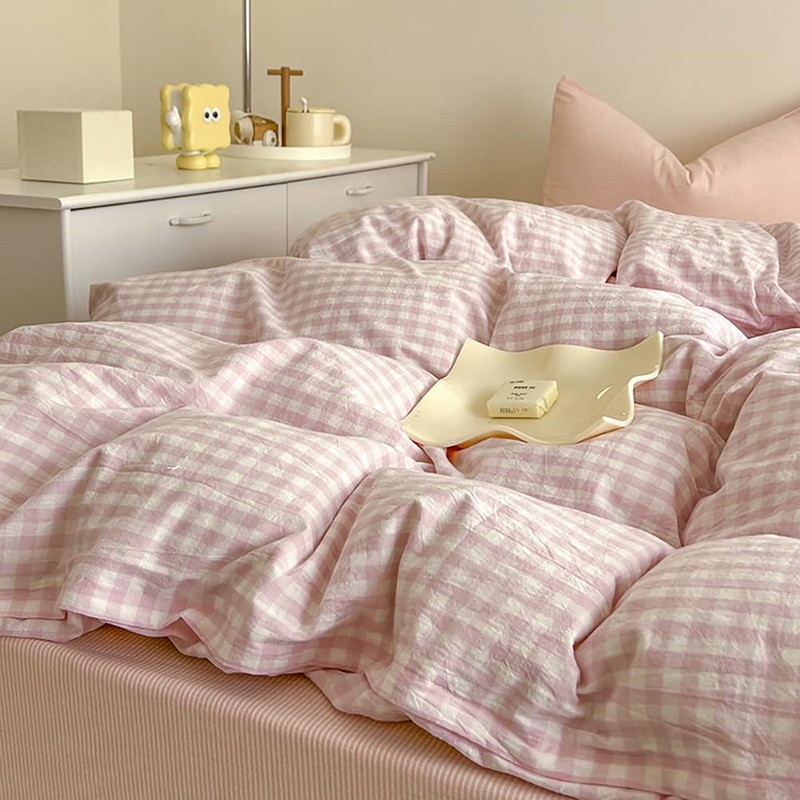 Nayoroom Bed Linen 135 x 200 cm Checked Pink White