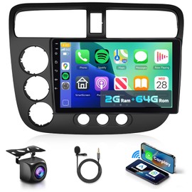 2G+64G Car Radio Stereo for Honda Civic 2001-2005 with Wireless CarPlay Android Auto, 9 Inch Android 13 Touch Screen Head Unit, GPS Navi WiFi Bluetooth SWC HD Backup Camera