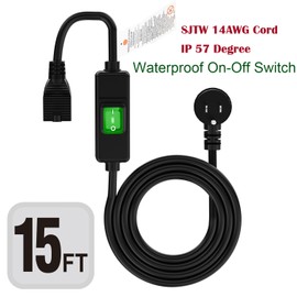 (15Feet) Right Angle Outdoor Waterproof Extension Switch Cord, in-Line On/Off Switch Extension Cord, SJTW 14AWG 3C IP57 Waterproof,Max.20A 125V Heavy Duty Inline Switch…