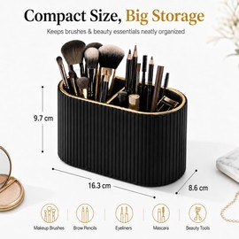 GORESE Makeup Brush Holder,Makeup Organiser Vanity Organiser PU Leather Cosmetics Organiser Make Up Storage Stationary Organisers Beauty Box Grooming Storage for Bathroom Vanity Countertop(Black)