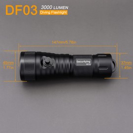 SecurityIng DF03 SST70 LED 3000 Lumen Side Key Switch Underwater 150 m Diving Torch with 9 Degree Narrow Beam IP68 Waterproof Diving Lamp