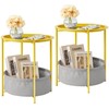 VECELO Round Side/End Table with Fabric Storage Basket，Metal Anti-Rust and